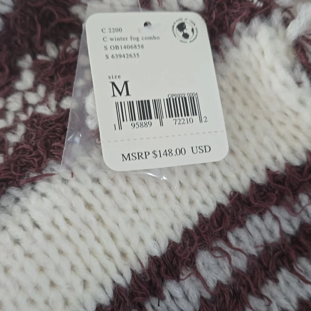 FREE PEOPLE Check Me Out Brown and Cream Turtleneck Cropped Sweater NWT M